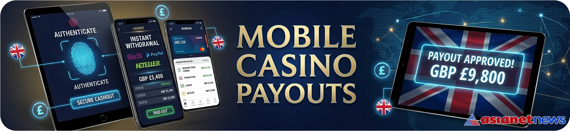 Mobile casino payout interface with biometric login and instant withdrawal tools
