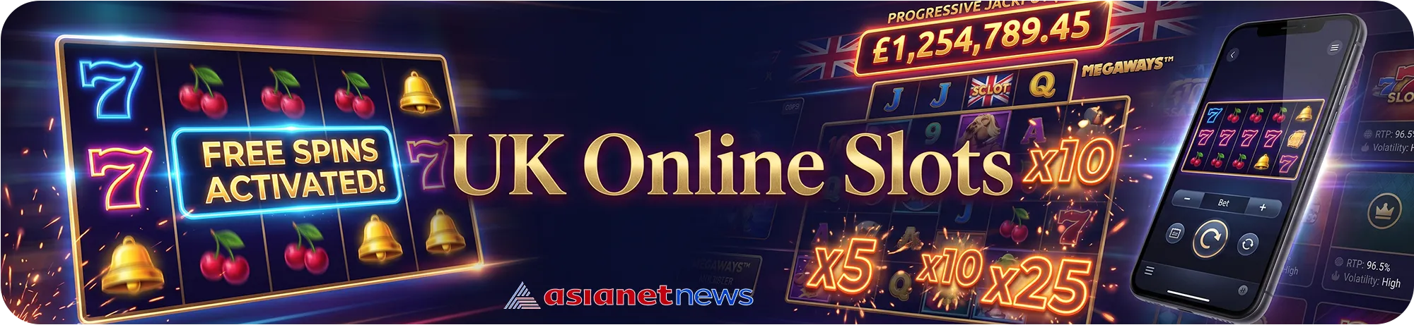 Dynamic slot machines interface with spinning reels, jackpots, and bonus features in a UK casino environment.
