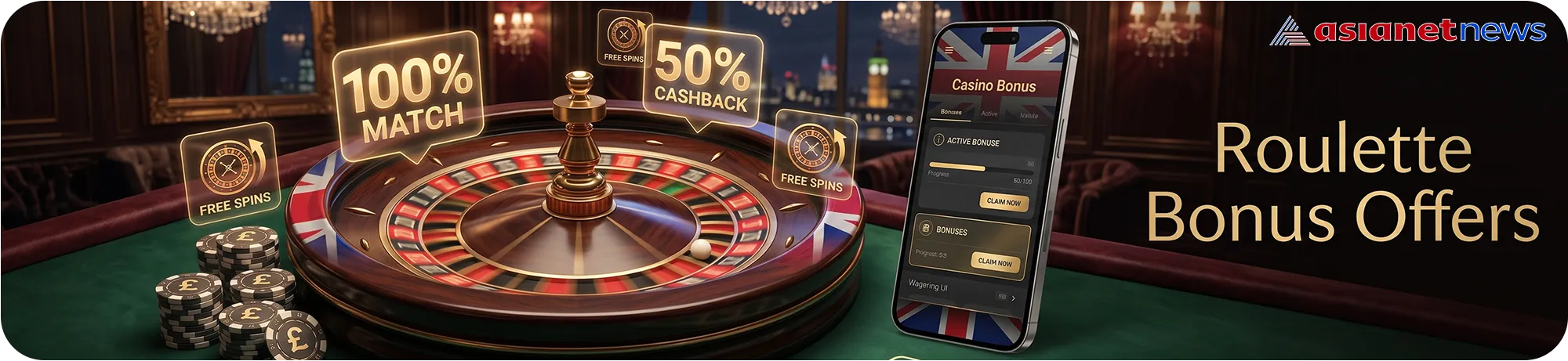 Roulette table with bonus chips and promotions