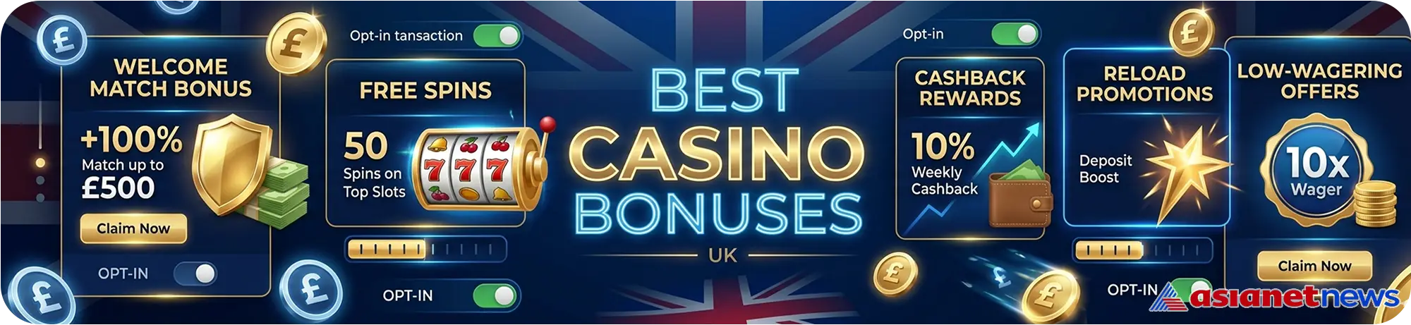 Modern casino welcome bonuses with free spins and cashback promotions in GBP