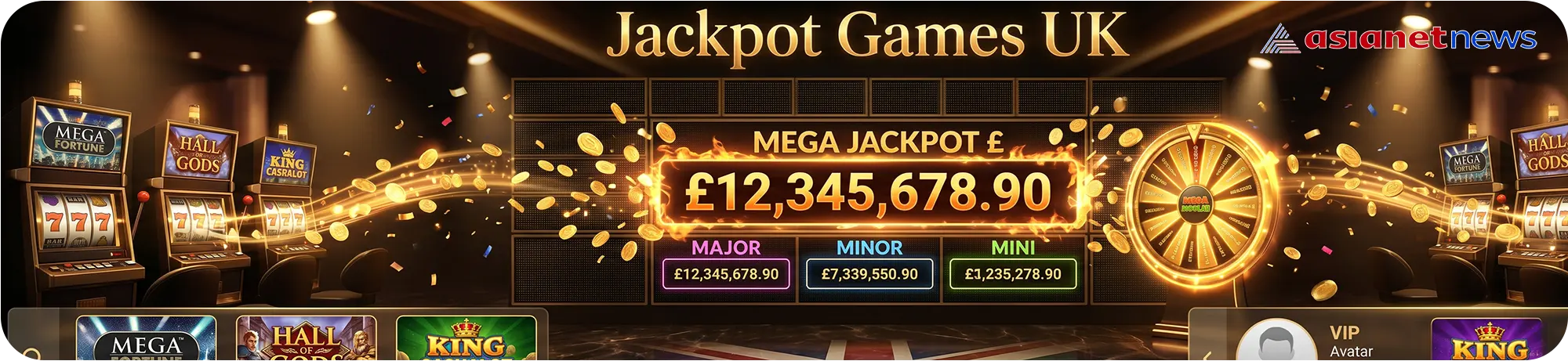 Progressive jackpot casino interface with rising prize pool and slot machine integration.