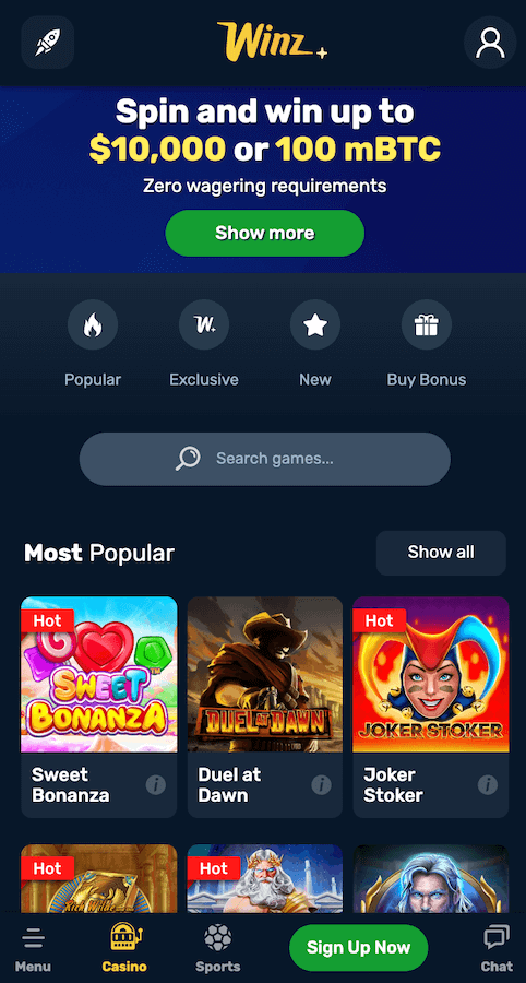 Winz.io webpage