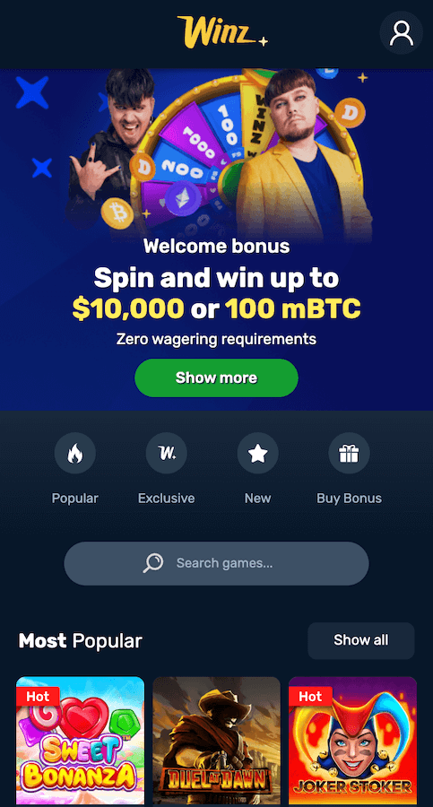 Winz.io webpage