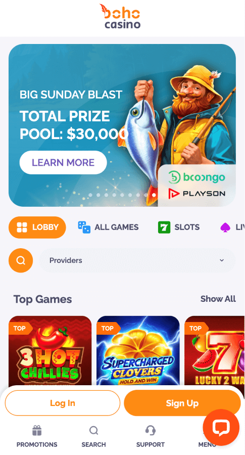 Boho casino webpage