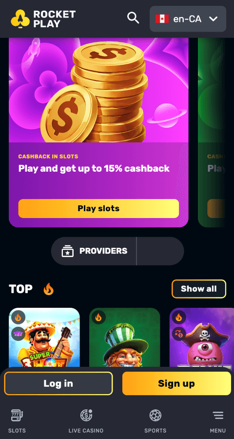 RocketPlay webpage