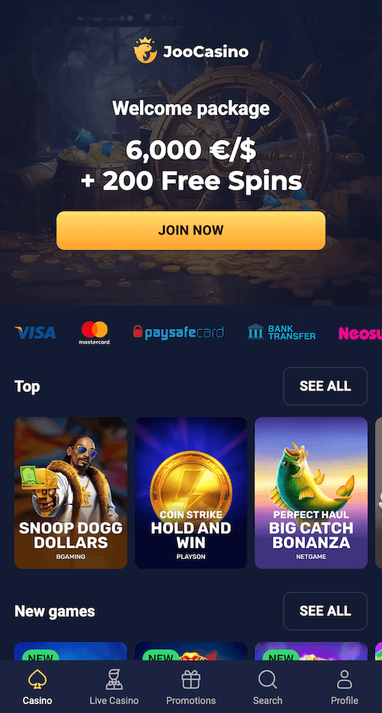 Joo Casino webpage