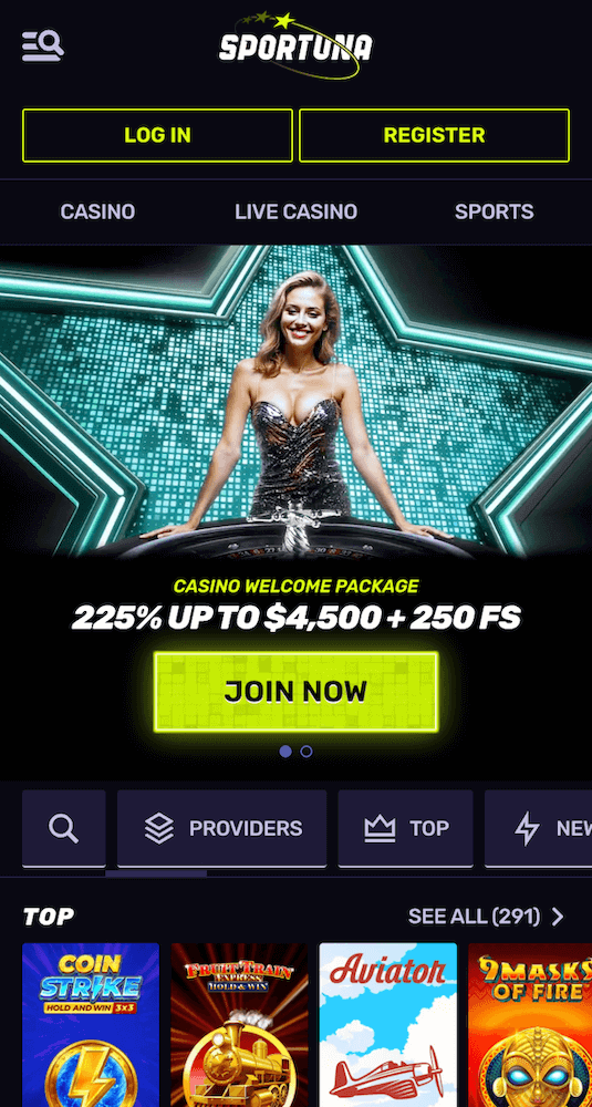 Sportuna webpage