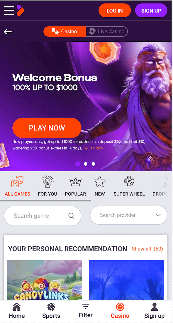 Tonybet webpage