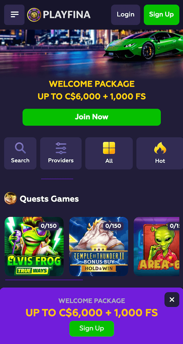 Playfina webpage