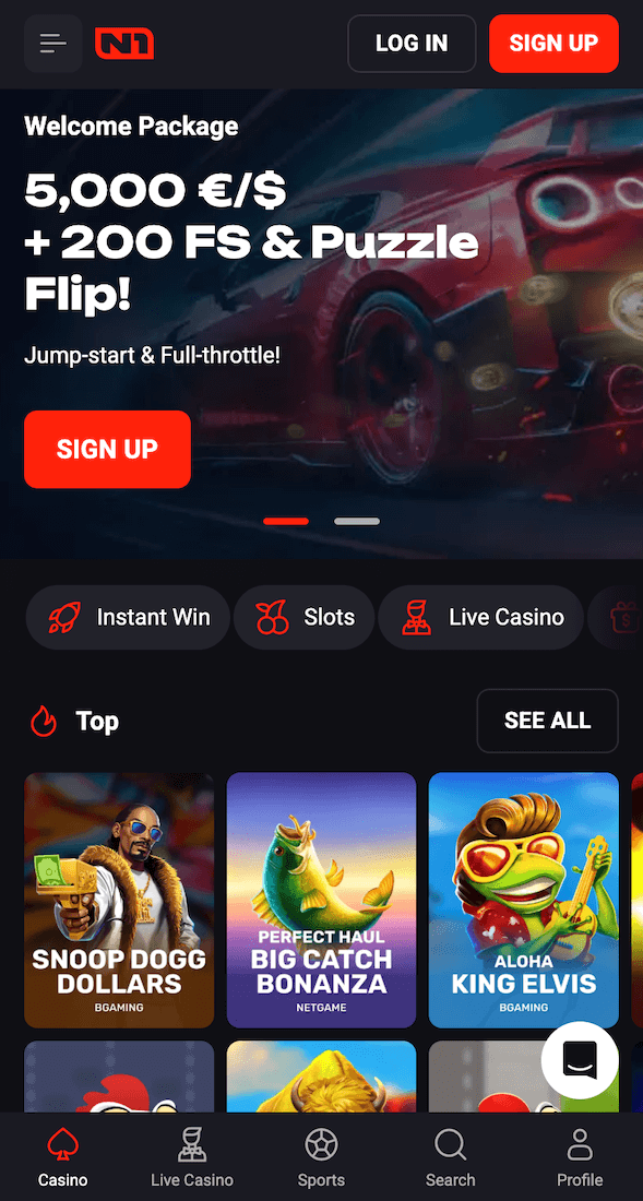 N1 Bet webpage
