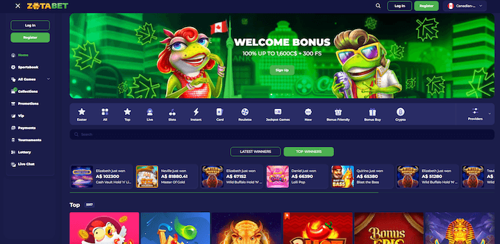 Zotabet webpage