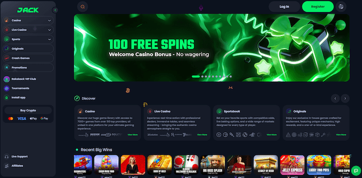 Jack Casino webpage