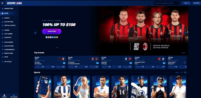 Boomerang Bet web page