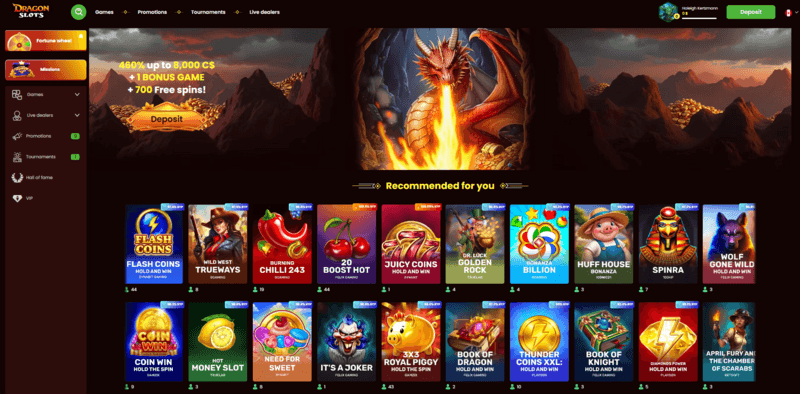 DragonSlots web page