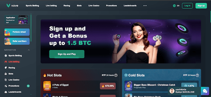 Vave Casino hjemmeside