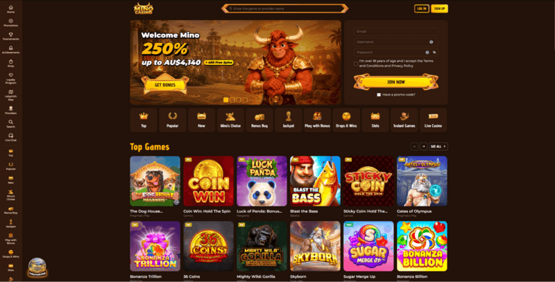 Mino Casino web page