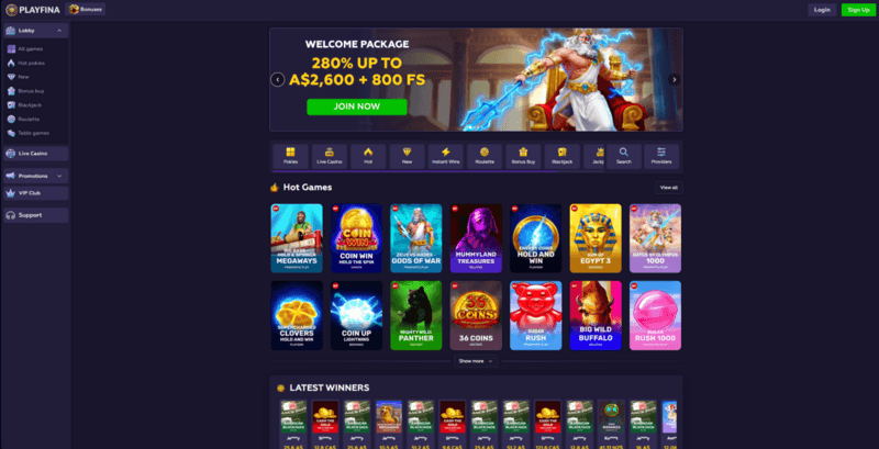 Playfina web page