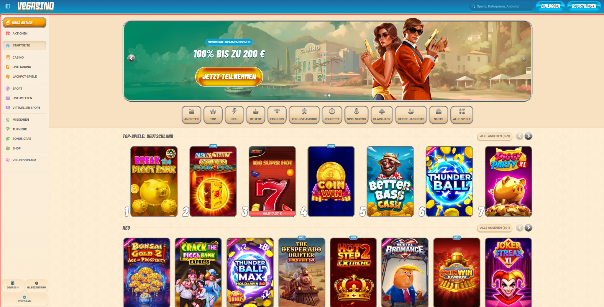 Vegasino Webseite