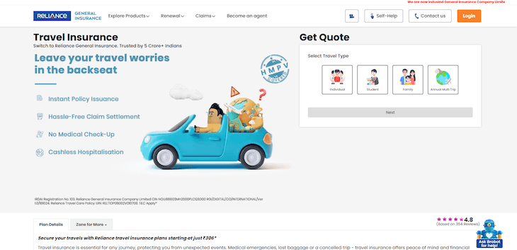 Reliance General Travel Insurance